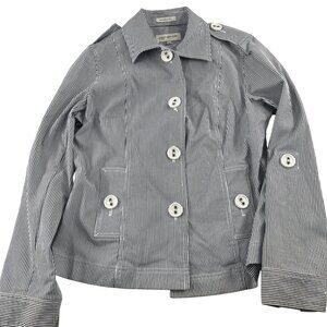 Jones New York‎ Sport Womens Blue & White Striped Cotton Blend Jacket M